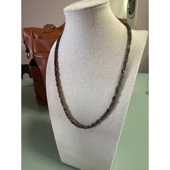 Artisan Natural Stone Beaded Necklace: Ruby in Zoisite & Heart Toggle - Picture 2 of 6